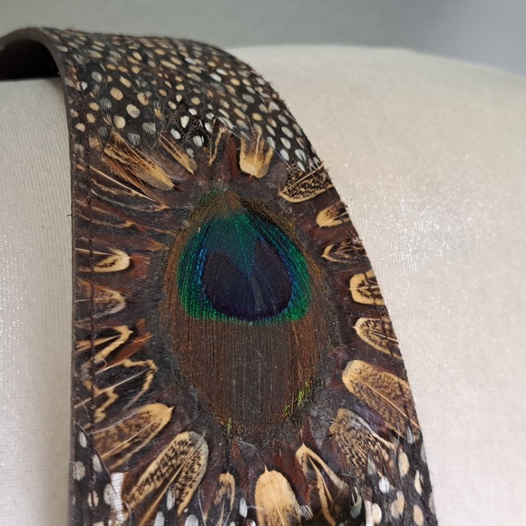 Peacock Feather Vintage 80’s Belt Gold Tone Clasp Genuine Peacock Adjustable - Picture 3 of 10